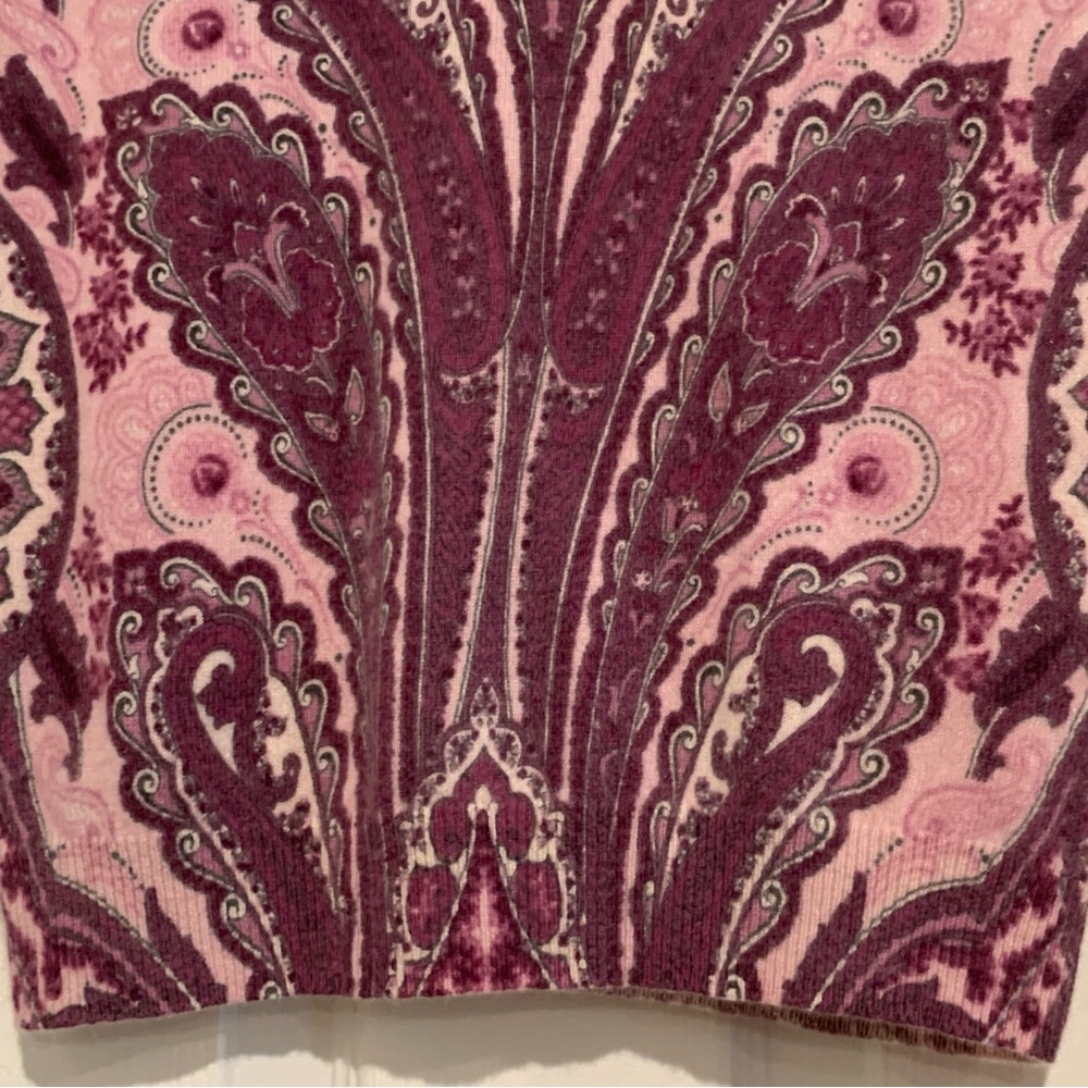 Classic Paisley Cashmere Round Neck Long Sleeve Pullover Sweater Rose Wine XS-S - Picture 9 of 14